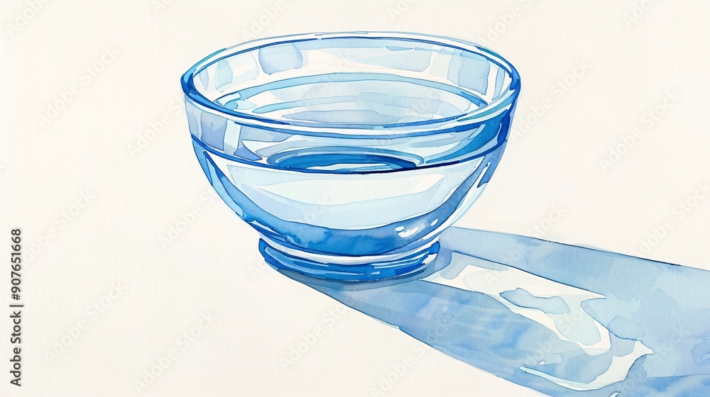 Poster a clear glass bowl is depicted with a shadow cast on a light surface, creating a serene and calm eff