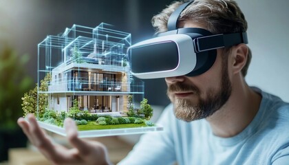 Virtual Property Tours: Immersive Real Estate Experience, person using a virtual reality headset to explore a property, 