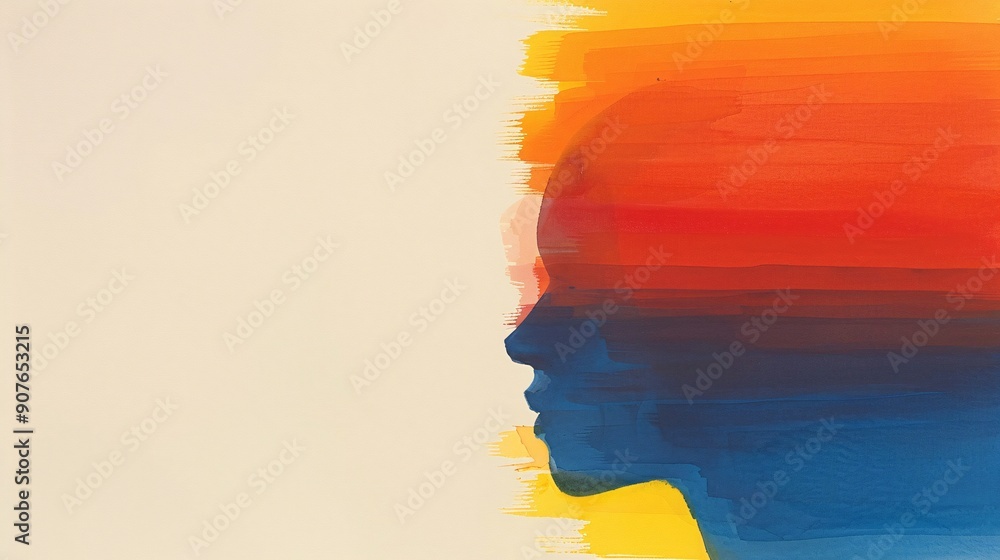 Poster profile of a human silhouette seamlessly intertwined with colorful brush strokes symbolizing the int