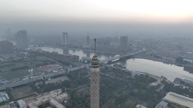 Cairo tower view of the city and Nile river