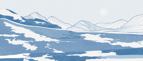 Nordic mountains illustrations. Minimalist art painting. Abstract mountain contemporary aesthetic backgrounds landscapes