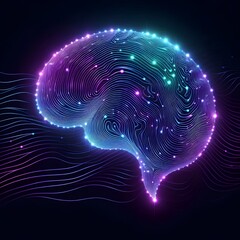neon ai Digital brain   with neon  neural connection lines and glowing dots ready to type 