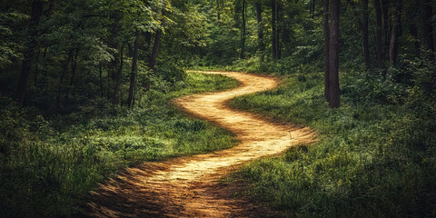 A New Path Unfolding: A winding dirt path stretches into the distance, leading to an inviting clearing in the woods