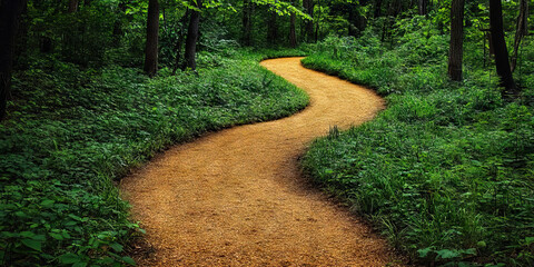 Obraz premium A New Path Unfolding: A winding dirt path stretches into the distance, leading to an inviting clearing in the woods