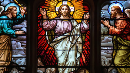 Obraz premium Stained glass window depicting Jesus Christ with vibrant colors