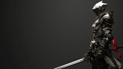 Fototapeta premium A striking superhero cosplay character stands confidently with a sword drawn