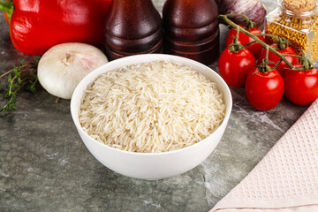 Raw delicous basmati rice heap