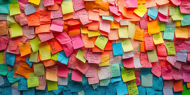 Positive Thinking: A colorful collection of motivational quotes and inspirational sticky notes adorn a plain, white wall.