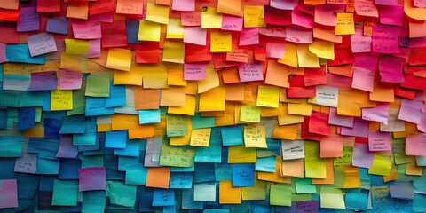 Positive Thinking: A colorful collection of motivational quotes and inspirational sticky notes adorn a plain, white wall.
