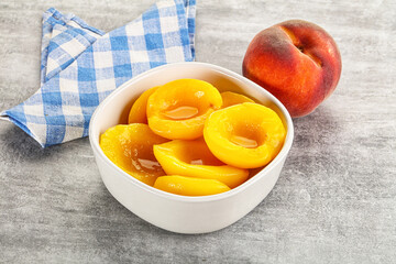 Ripe sweet and juicy canned peach