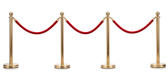 Stanchions with Red Velvet Ropes Isolated on Transparent Background