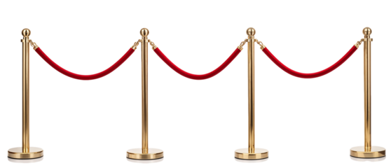 Stanchions with Red Velvet Ropes Isolated on Transparent Background