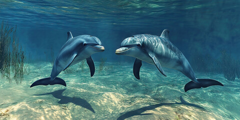 Sea Sleuths: Two dolphins work together, using their sonar to locate hidden treasures on the ocean floor.