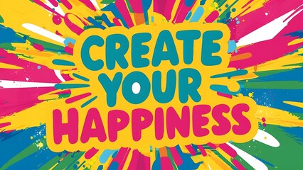 Create Your Happiness colorful background and text (T-shirt Design Motivational Quote, Illustration ,Typography)