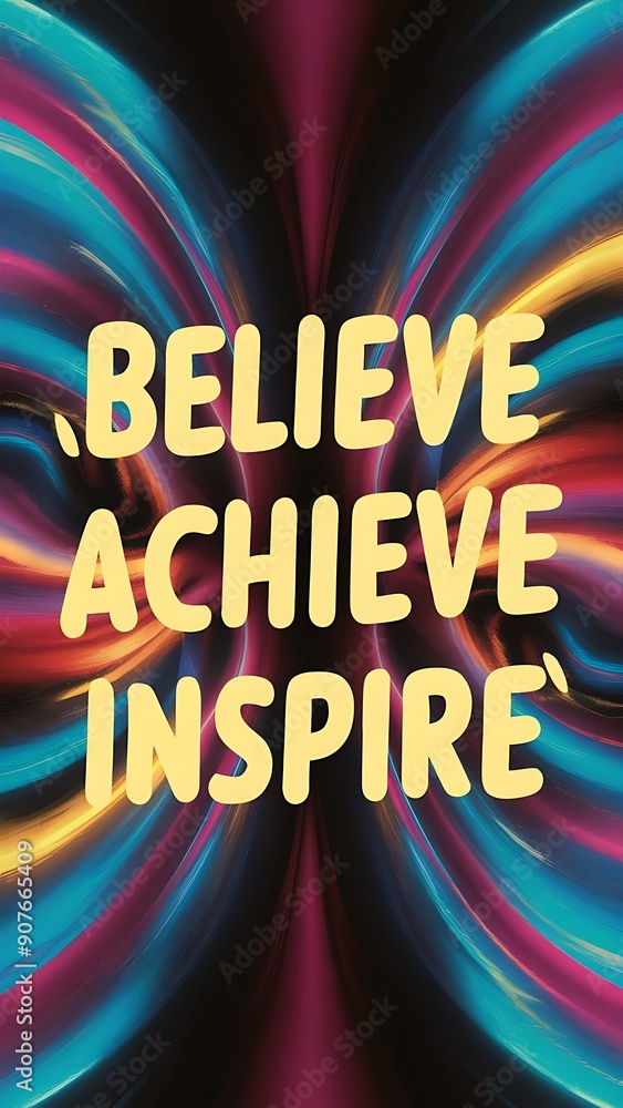 Wall mural Believe, Achieve, Inspire colorful background and text (T-shirt Design Motivational Quote, Illustration ,Typography)