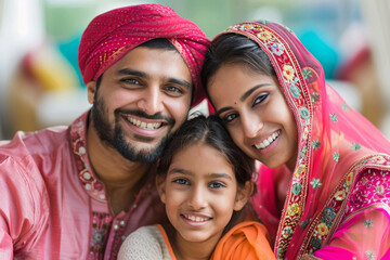 Portrait of a happy Indian ethnic family wearing traditional dress