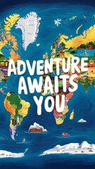 Obraz premium Adventure Awaits You colorful background and text (T-shirt Design Motivational Quote, Illustration ,Typography)