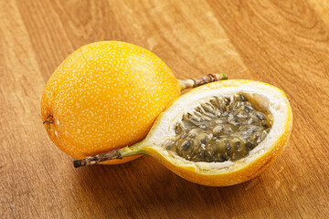 Yellow granadilla with cut half