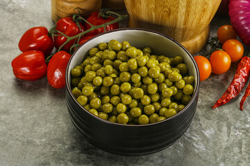 Sweet canned young green peas