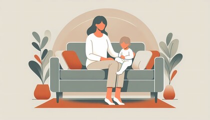 Mother and Child on Sofa
