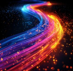 Obraz premium Vibrant Abstract Particles in High-Speed Motion, Creating a Sense of Rapid Movement and Color Diversity in Neon Futuristic Speed Line Art