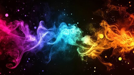 Vibrant multicolored abstract smoke pattern on black