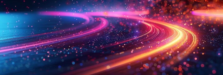 Obraz premium Vibrant Abstract Particles in High-Speed Motion, Creating a Sense of Rapid Movement and Color Diversity in Neon Futuristic Speed Line Art