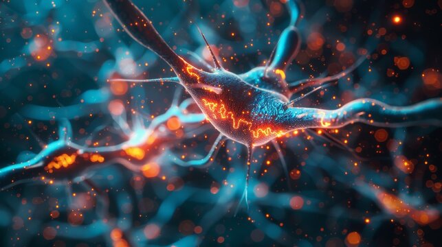 A 3D-rendered visualization of active brain cells, highlighting neural activity