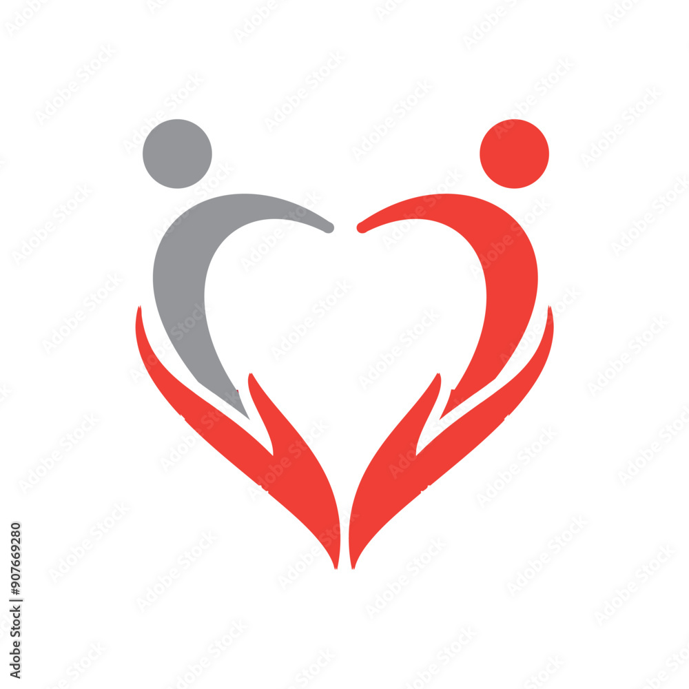 Poster this is an abstract logo of a pair of abstract people on a pair of hands that forms a heart shape in