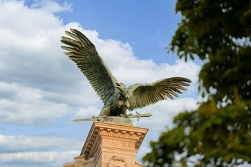 Turul eagle on guard in the fishing bastion of Budapest