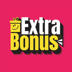 Extra bonus modern typography logo with a happy gift box icon. Extra bonus sticker for social media landing page, template, UI, web, mobile app, poster, banner, flyer. Discount announcement tag