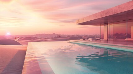 Fototapeta premium Natural landscape at pink sunset stone pool, recreation area, beautiful sunset.