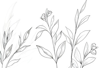 Cute background with flowers drawn in pencil on white background, created by ai