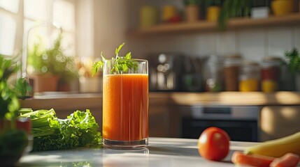 Fototapeta premium vegetable smoothie on the table in the kitchen. Selective focus