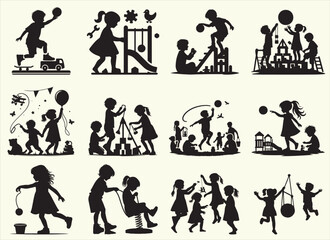 Children's Play Silhouette Vector Illustration