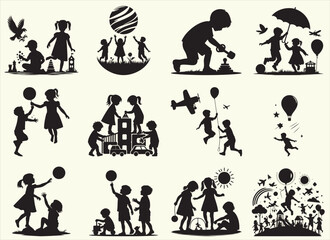 Children's Play Silhouette Vector Illustration