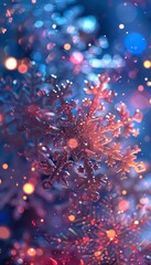 Stunning snowflake surrounded by colorful bokeh lights, capturing the beauty of winter and holiday magic.