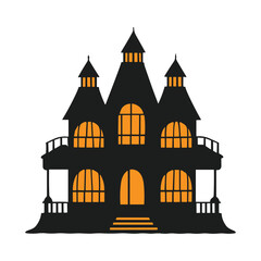 Haunted House Silhouette Vector - Spooky Halloween Night Scene