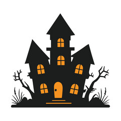 Spooky Haunted House Silhouette - Halloween Night Vector Art