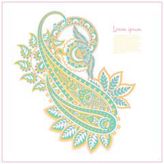 Paisley vector pattern. Isolated Fantastic flower, leaves