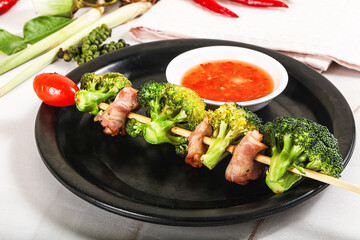 Thai Street foof satay with bacon and broccoli