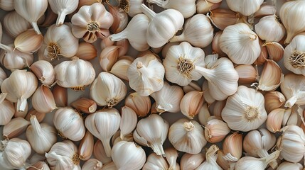 Heap of organic raw garlic full frame background banner