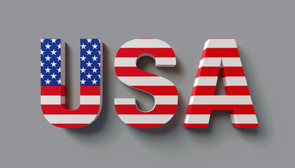 USA letters filled with flag, USA stars and stripes flag font word