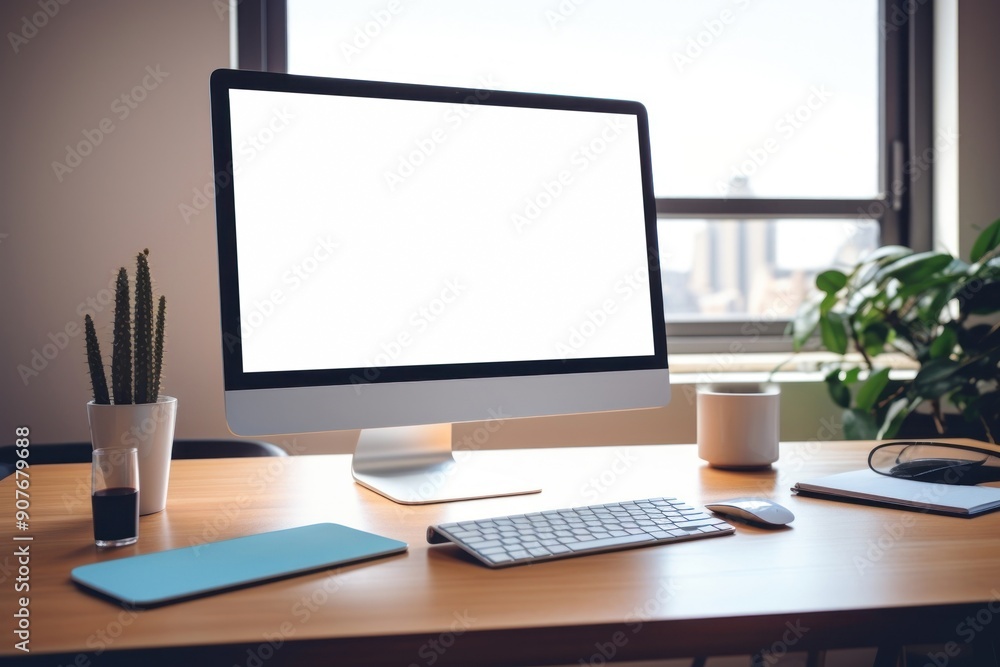 Wall mural Desk computer screen table.