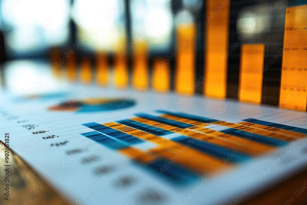 Poster Financial data showing growing statistics on business report with charts and graph