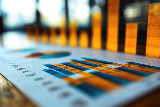Financial data showing growing statistics on business report with charts and graph