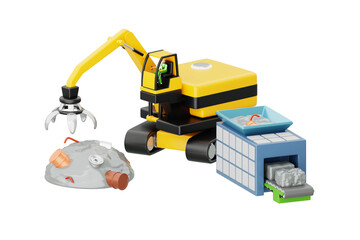 Scrapmetal Recycling and Reuse 3D Illustration. Scrapmetal Recycle Industry 3D Illustration