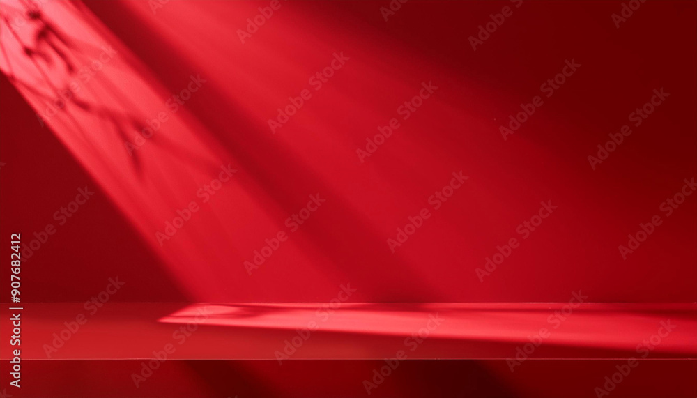 Poster abstract red studio background for product presentation. backdrop with shadows of window for display