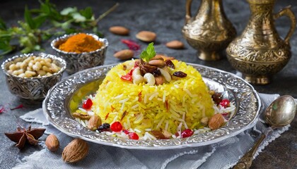 Fragrant Saffron Rice: Persian Rice Dish with Aromatic Spices and Nuts