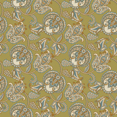 Paisley ethnic seamless vector pattern with floral elements.